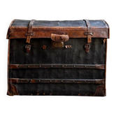 Wicker bag Gaigneur, coated canvas and leather marked JG