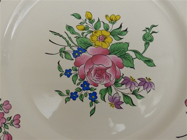 Set of 4 vintage plates bouquet of roses Lunéville Keller and Guerin