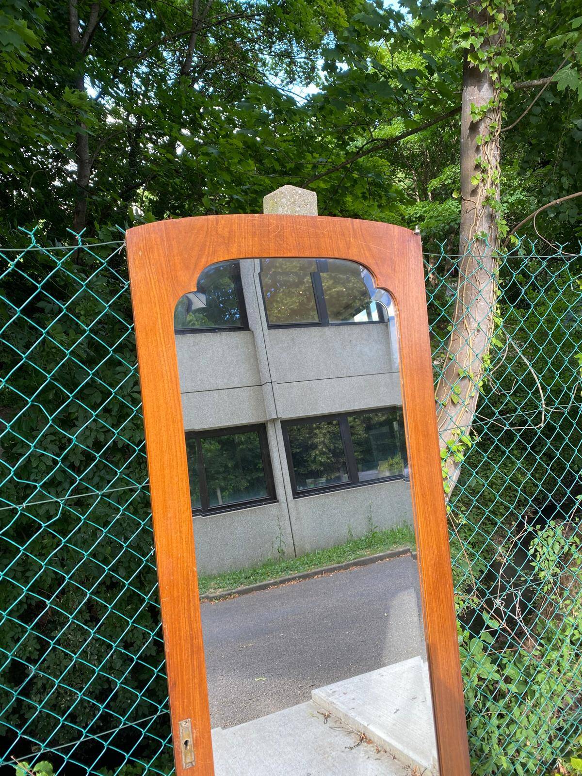 Vintage art deco concave wooden mirror 180cm