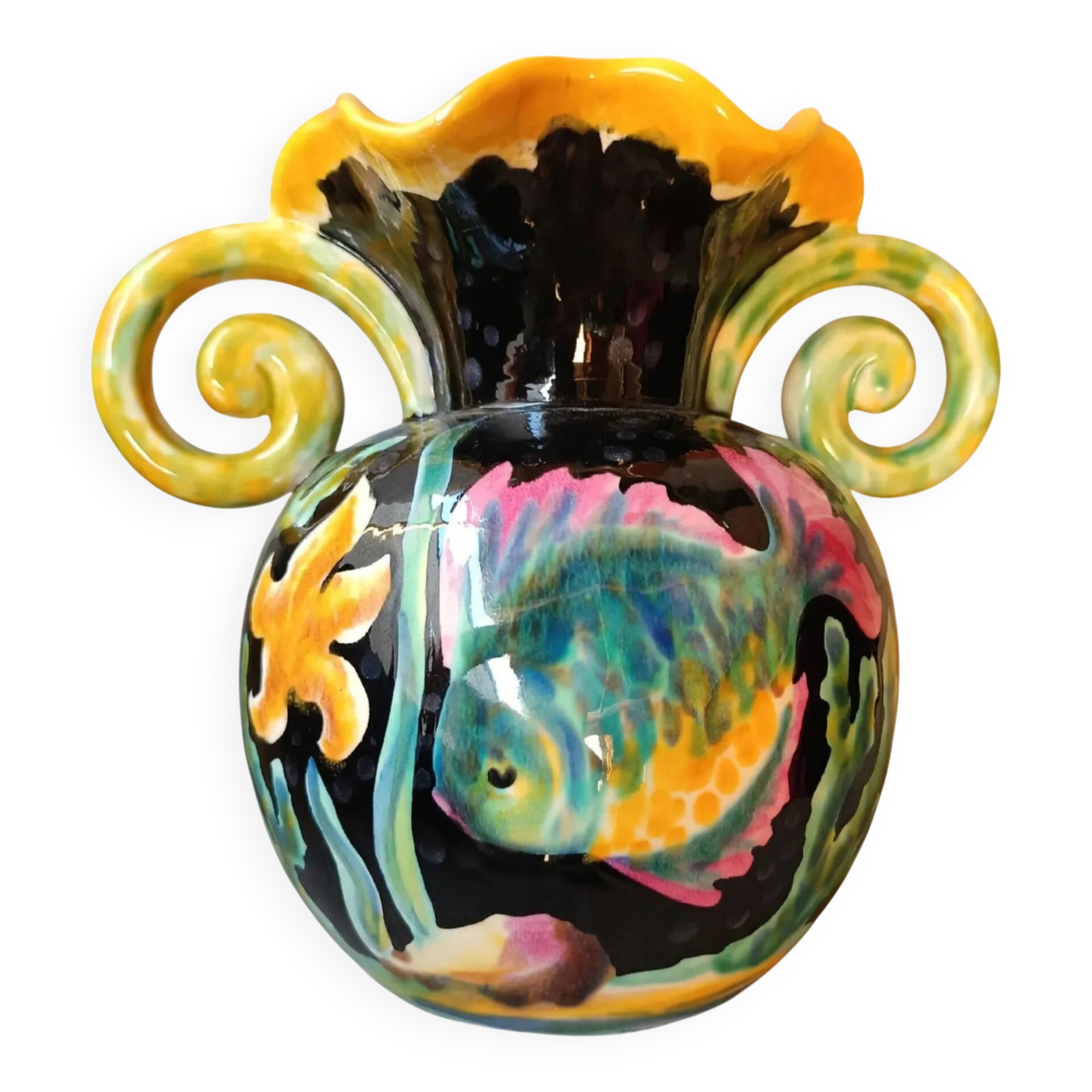 vase by Gabriel Fourmaintraux, earthenware from Desvres, signed GF Fra