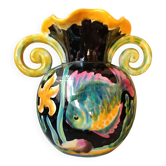 vase by Gabriel Fourmaintraux, earthenware from Desvres, signed GF Fra