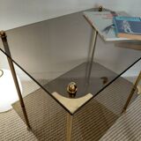 Modernist brass and smoked glass table - 1970s gallery style.