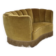 1960s, Danish 2-seater "Banan" sofa, green furniture velour, oak wood.