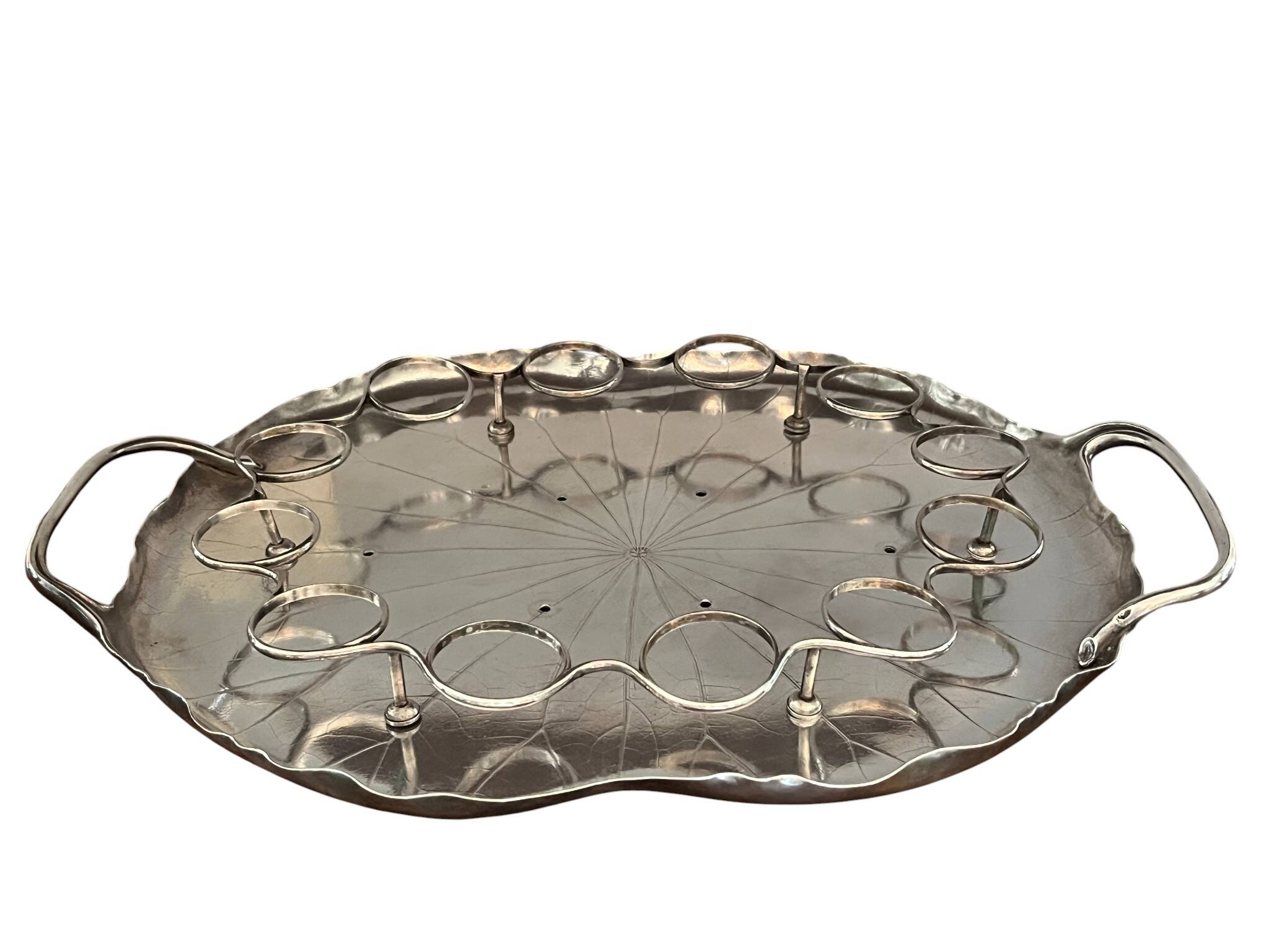 Silver-plated metal caviar service and 12 silver Minerva goblets, circa 1900