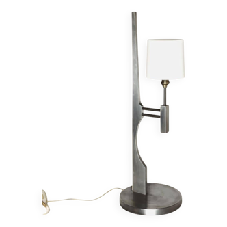 Rare Large Brushed Aluminium Table Lamp by Pierre Vandel (1946)