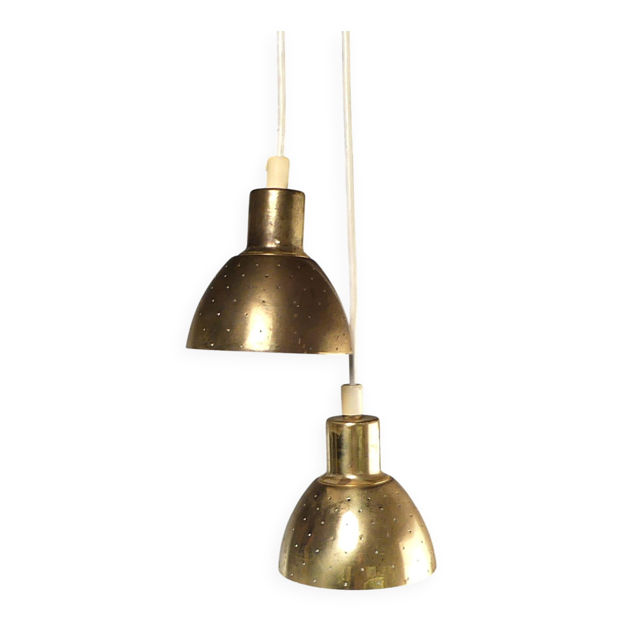Hans-Agne Jakobsson Perforated Brass Pendants Pair for Markaryd 1960