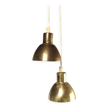 Hans-Agne Jakobsson Perforated Brass Pendants Pair for Markaryd 1960