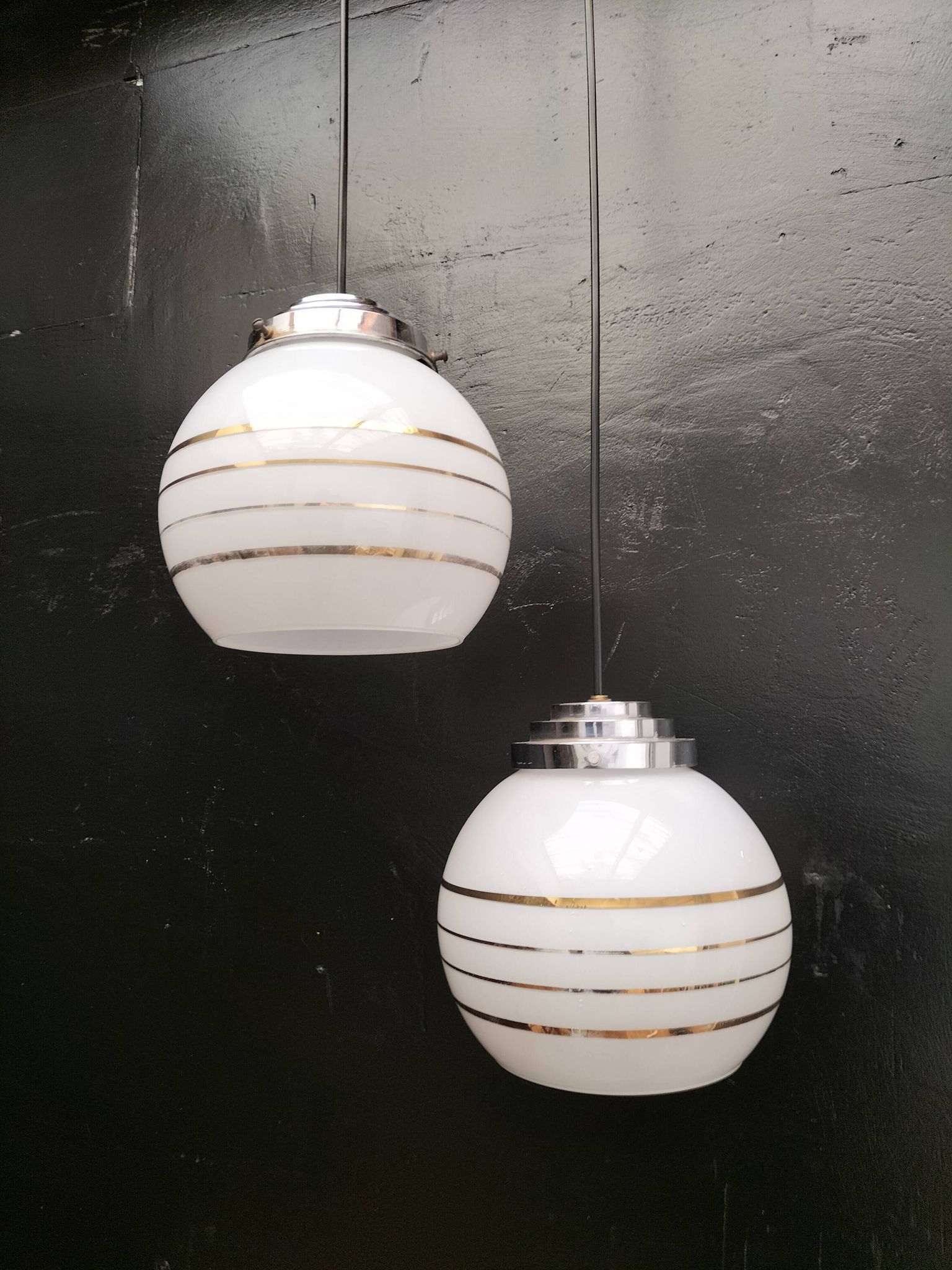 Pair of opaline pendant lights