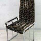 Set of 4 Mid-Century Modern Italian Chromed Steel and Velvet Dining Chairs