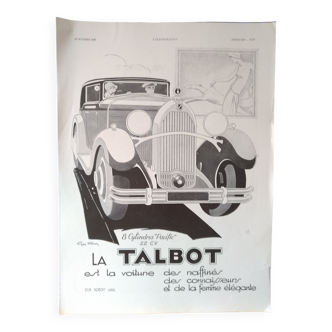 An advertisement car paper brand Talbot 8 cylinders from period review 1930