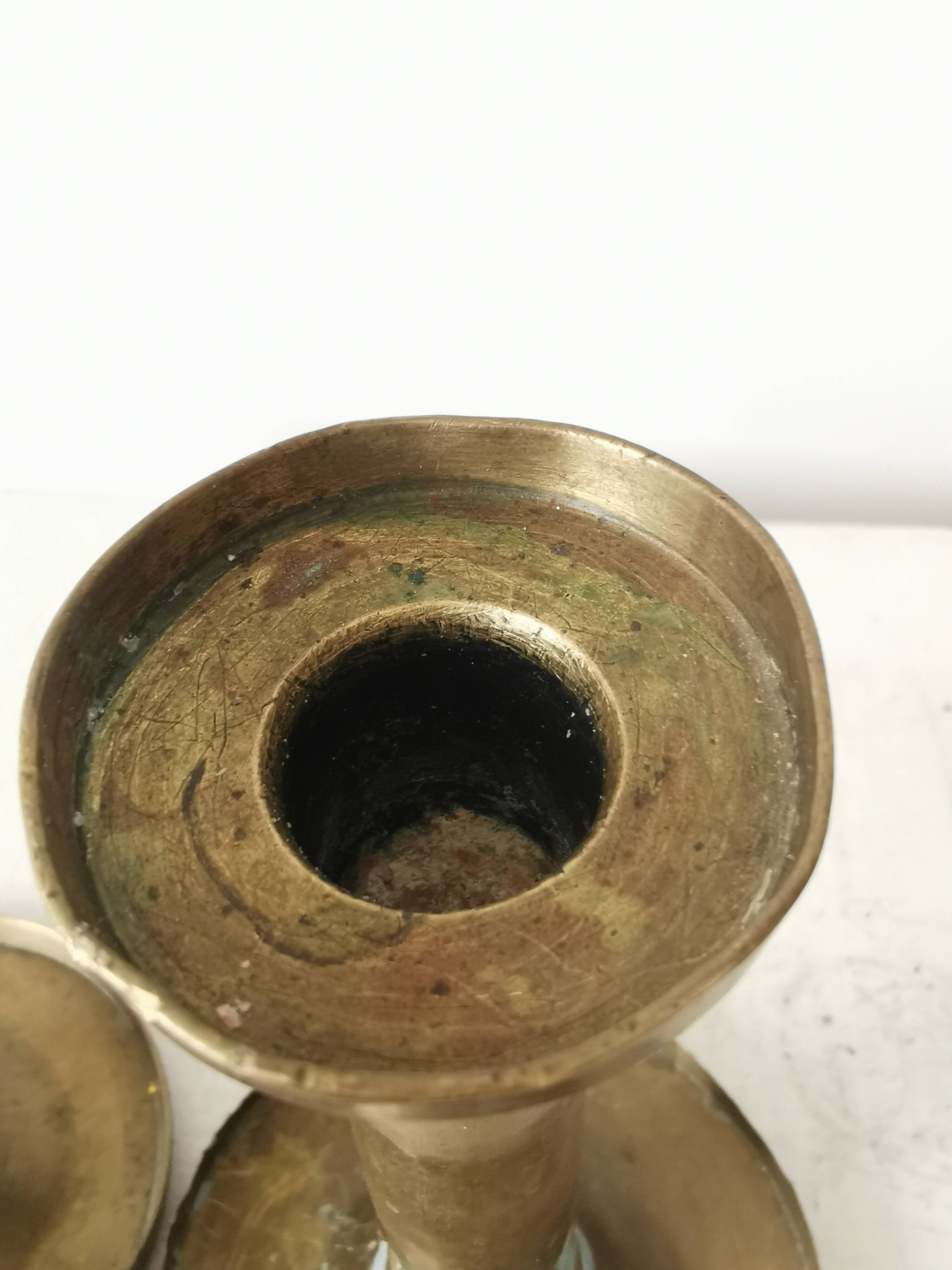 Bougeoirs en laiton vintage : bougeoirs dorés des années 50, ensemble de 2