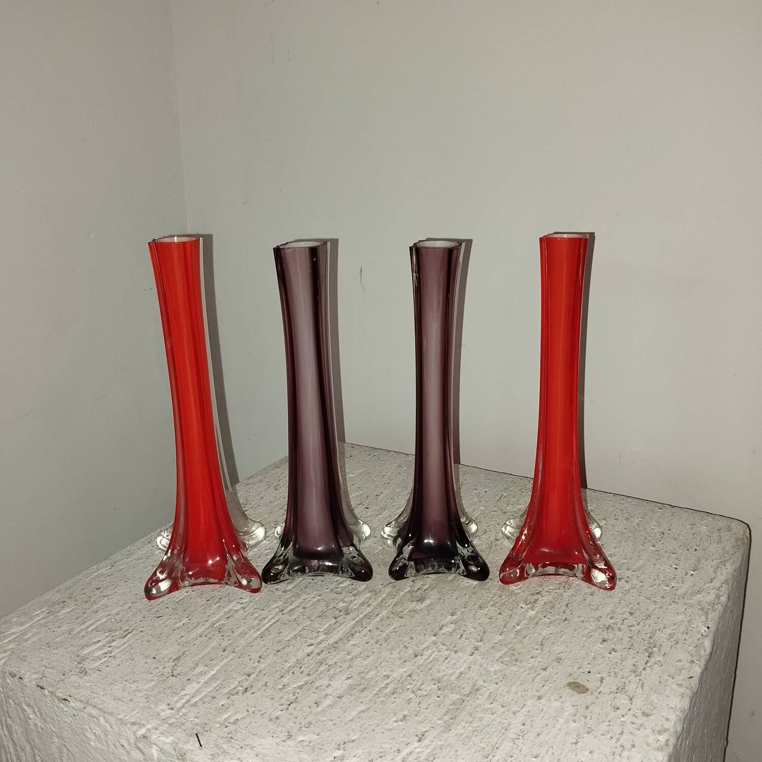 Series of 4 vintage 50s blown glass vases