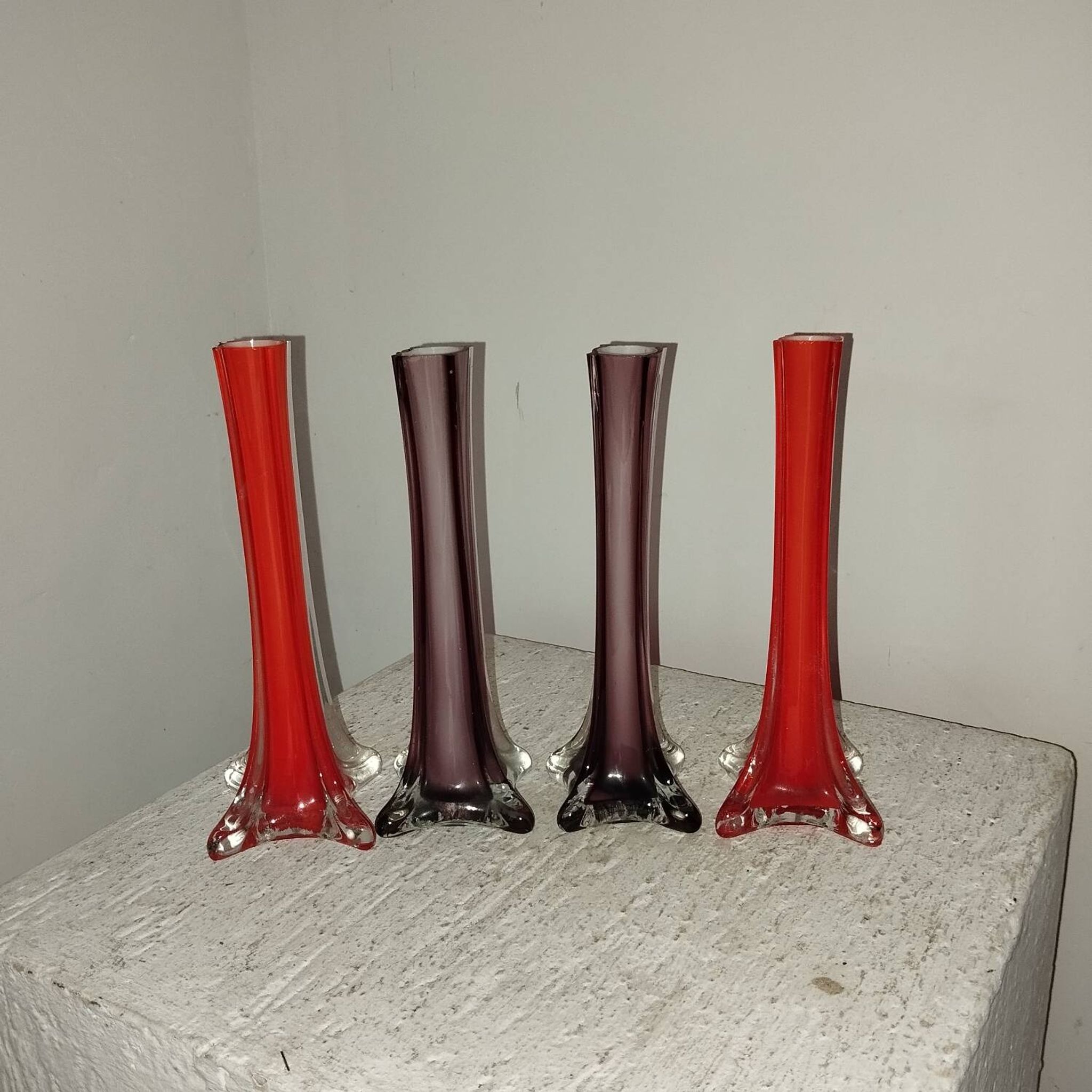 Series of 4 vintage 50s blown glass vases