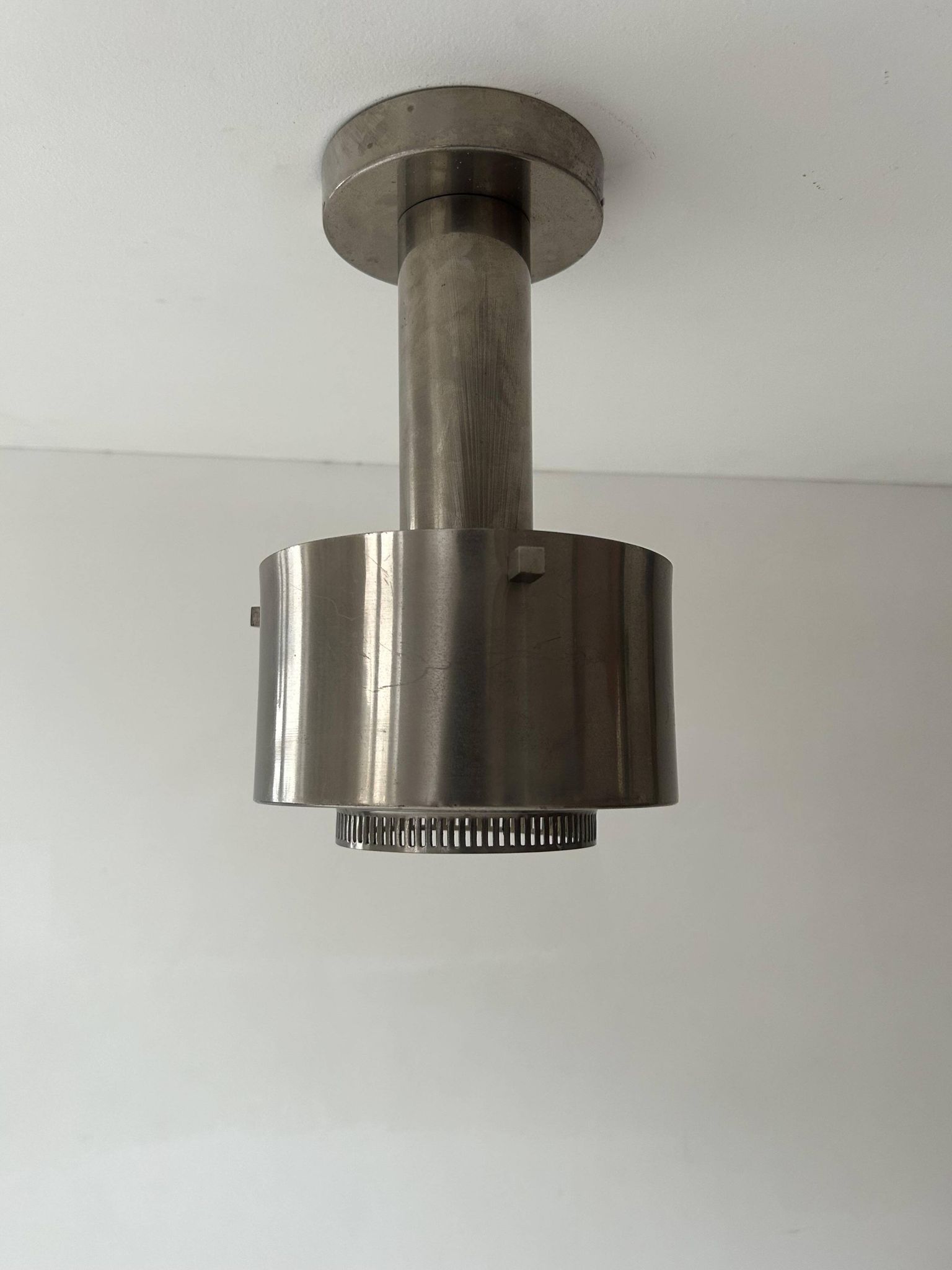 Vintage modernist chandelier, chrome metal, France 1940s