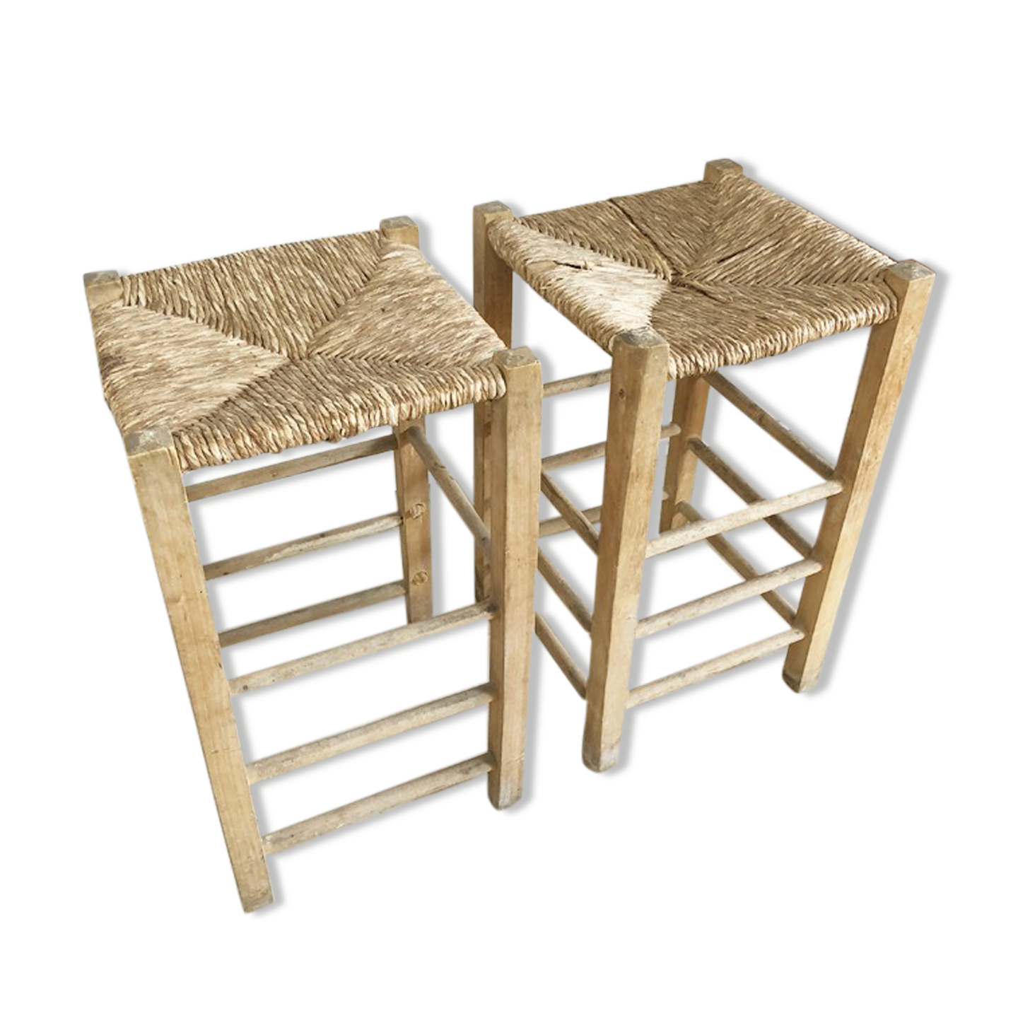 Pair of straw bar stools, 1970