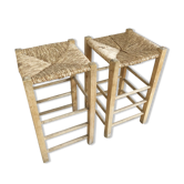 Tabourets de bar en paille 1970