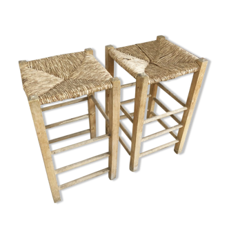 Pair of straw bar stools, 1970