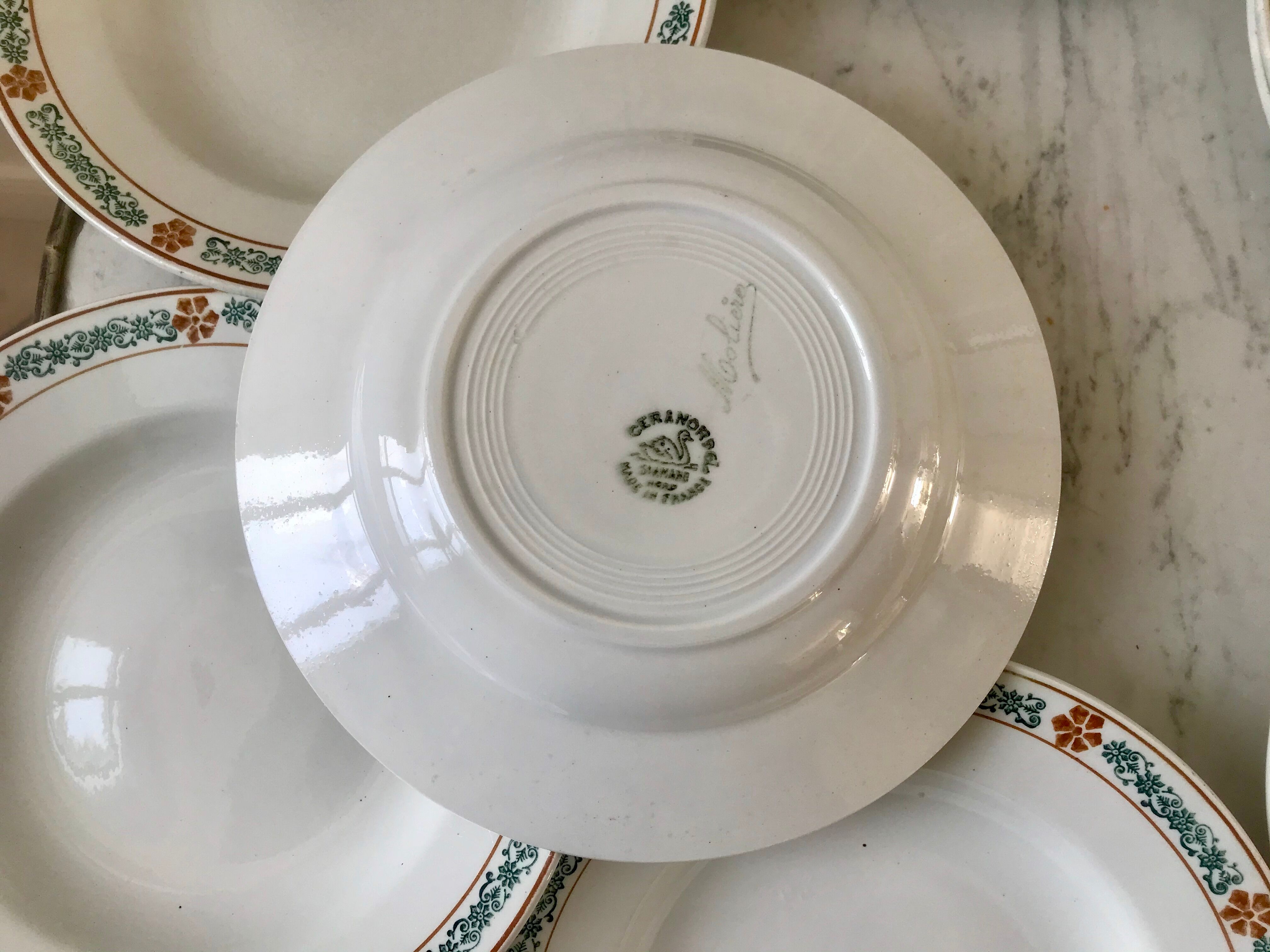 lot of 6 hollow plates Terre de Fer St Amand model "Molière" XXth