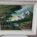 Oil painting on canvas landscape vintage mountains