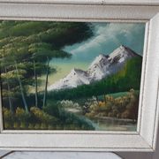 Oil painting on canvas landscape vintage mountains