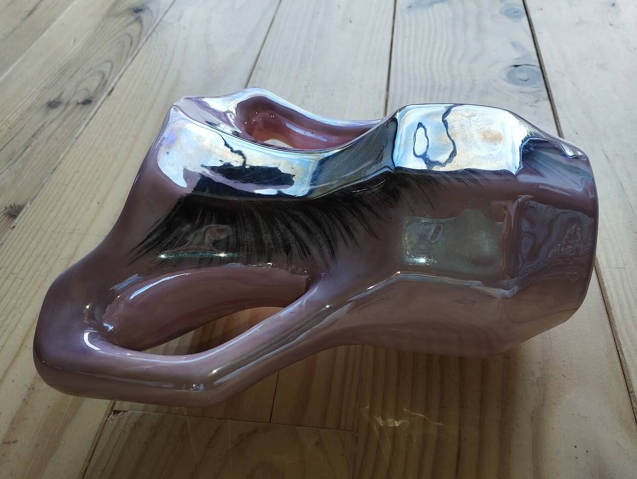 Vintage pearlescent vase, in the style of Vallauris, 1970s.