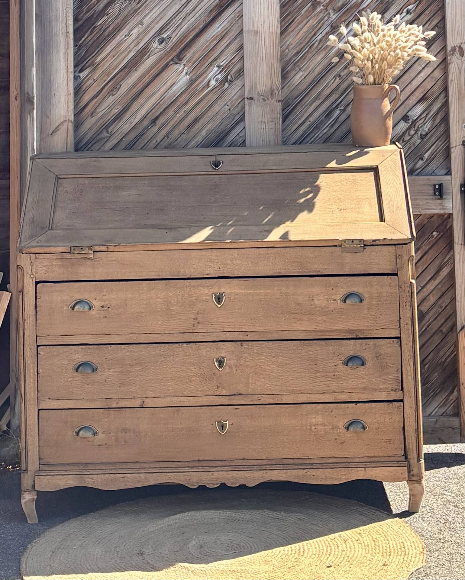 Antique drop-leaf secretary / solid raw oak counter