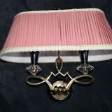 Art deco crystal bronze wall light with its Jules Leleu lampshade, rare model