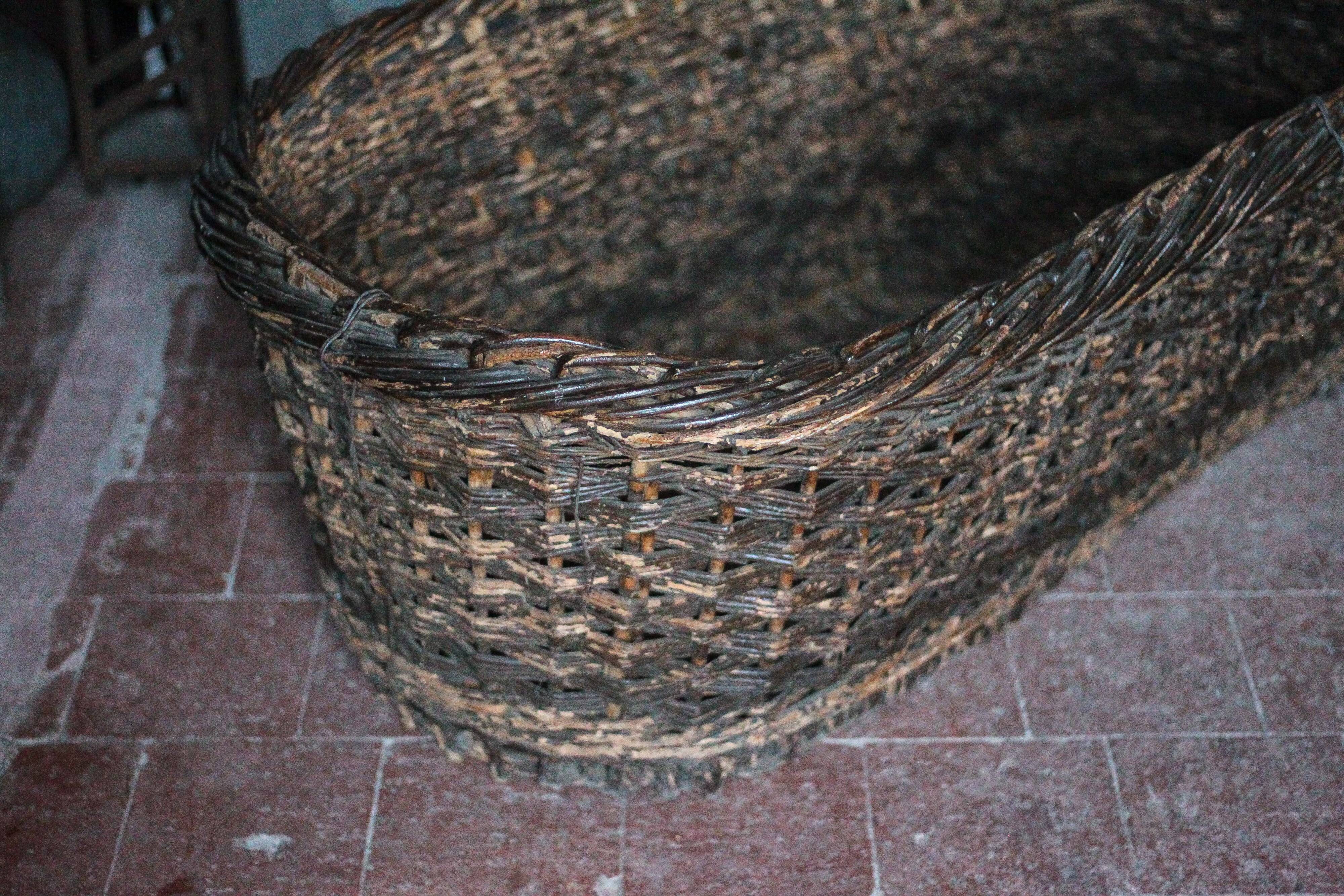 XXL woven basket antique, wicker basket, storage, baker's tool