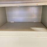 Industrial metal workshop desk storage unit with 10 flaps, 1950s.