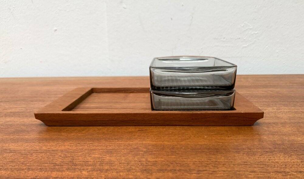 Plateau danois en teck du milieu du siècle avec verres de Lüthje Wood, lot de 3