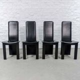 Cidue Style Black Sadle Leather High Back Italian Design Dining Chairs 70s