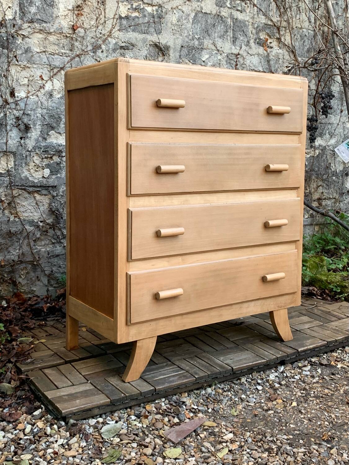 Raw wood art deco chest of drawers