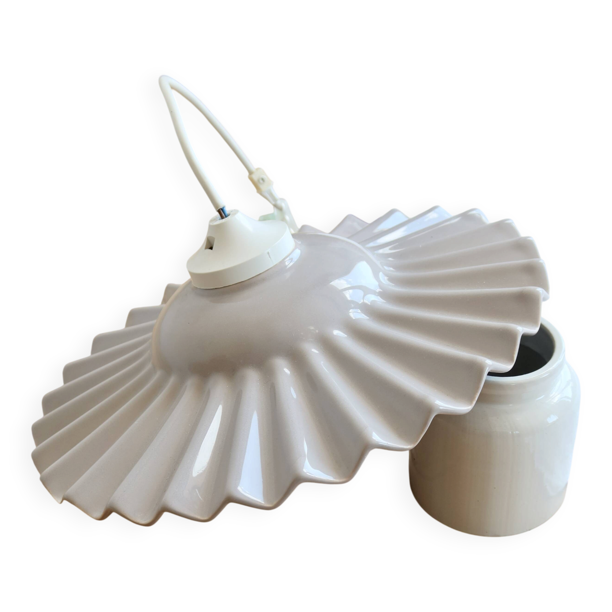 Vintage lilac taupe pleated ceramic pendant light