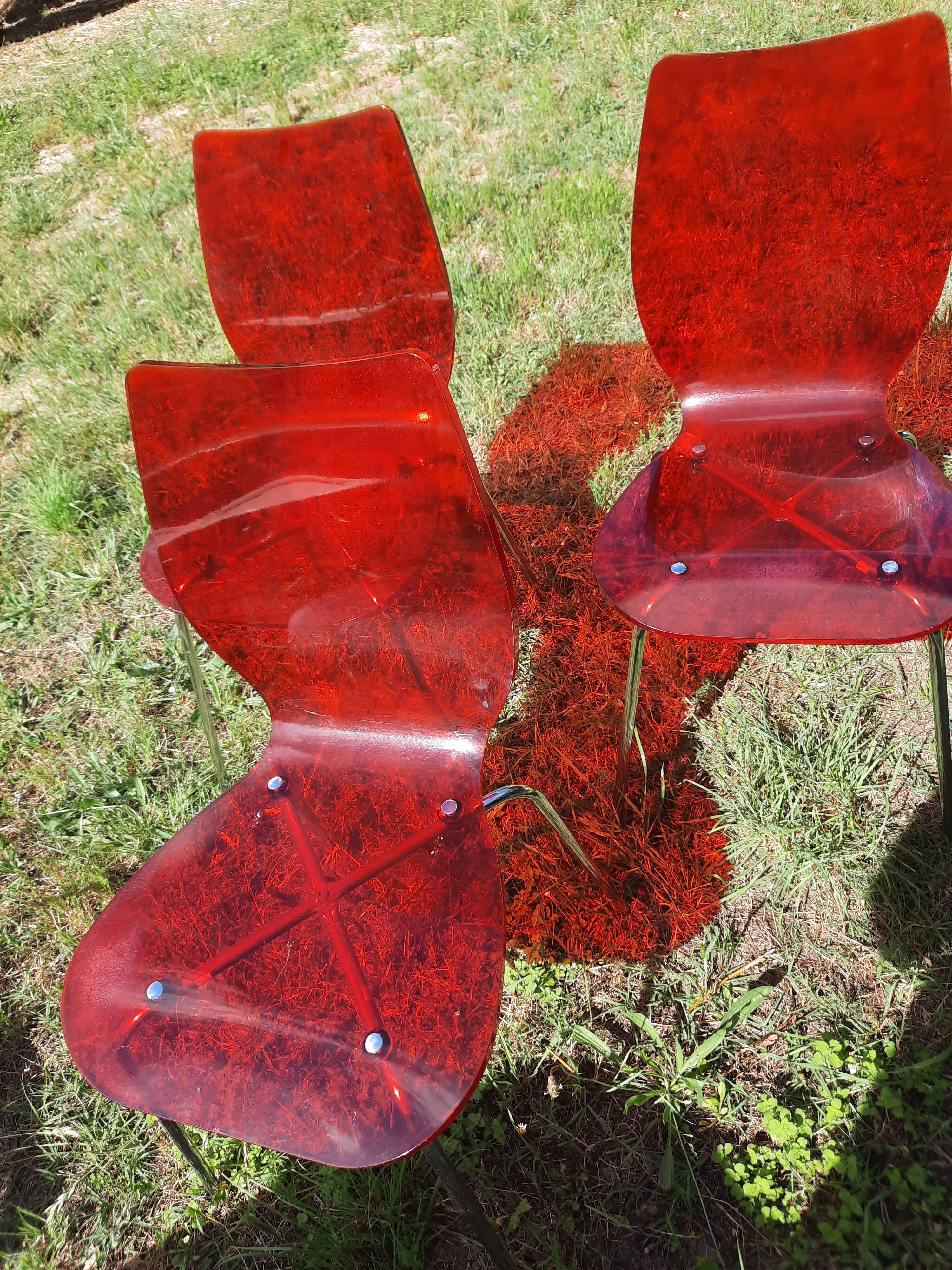 set of 3 vintage plexiglass chairs