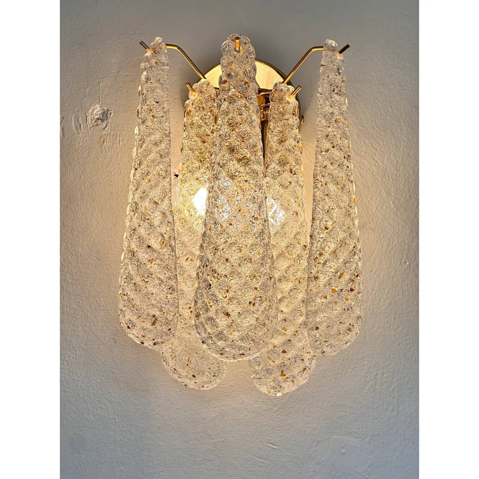 Mid-Century Modern “Conchiglie” Murano Glass Gold Wall Lights – Set of Two