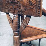 Brutalist Carved Oak Tripod Monk Chair, Sweden, 1930s