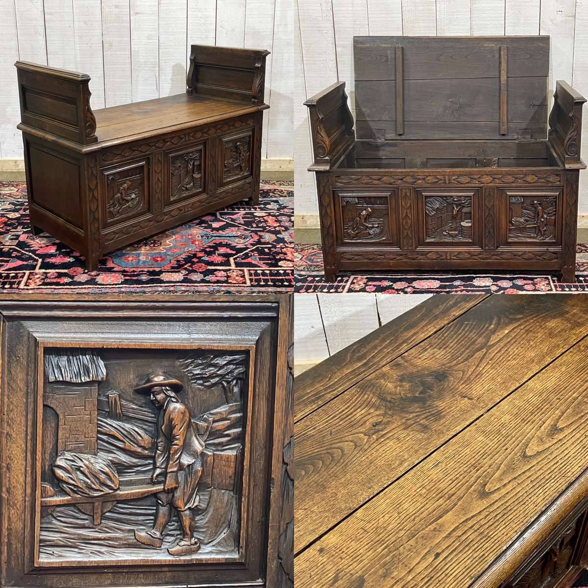 Breton bank chest from the early 20th century in oak and chestnut.