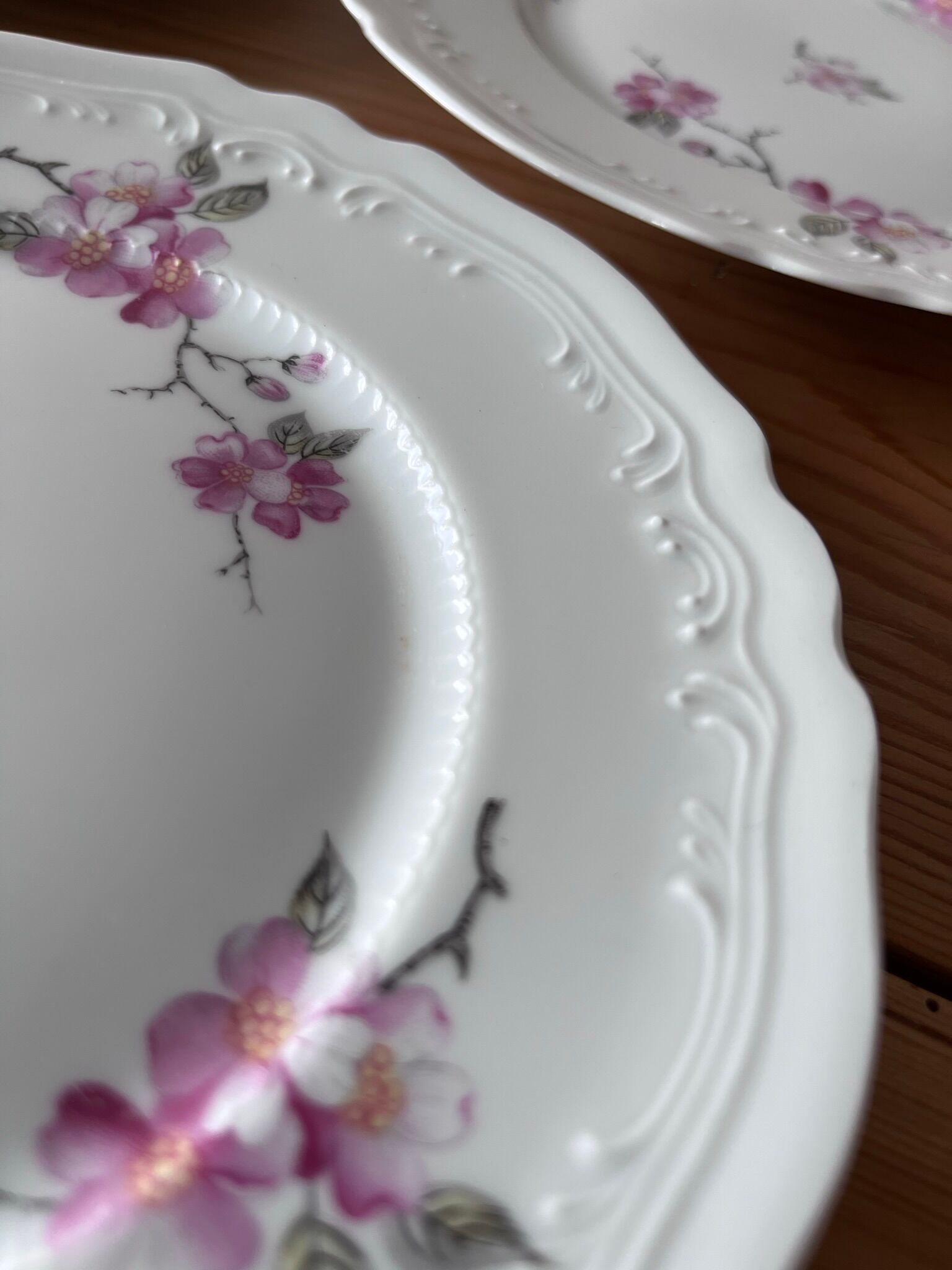 6 Limoges porcelain dessert plates - cherry blossoms -