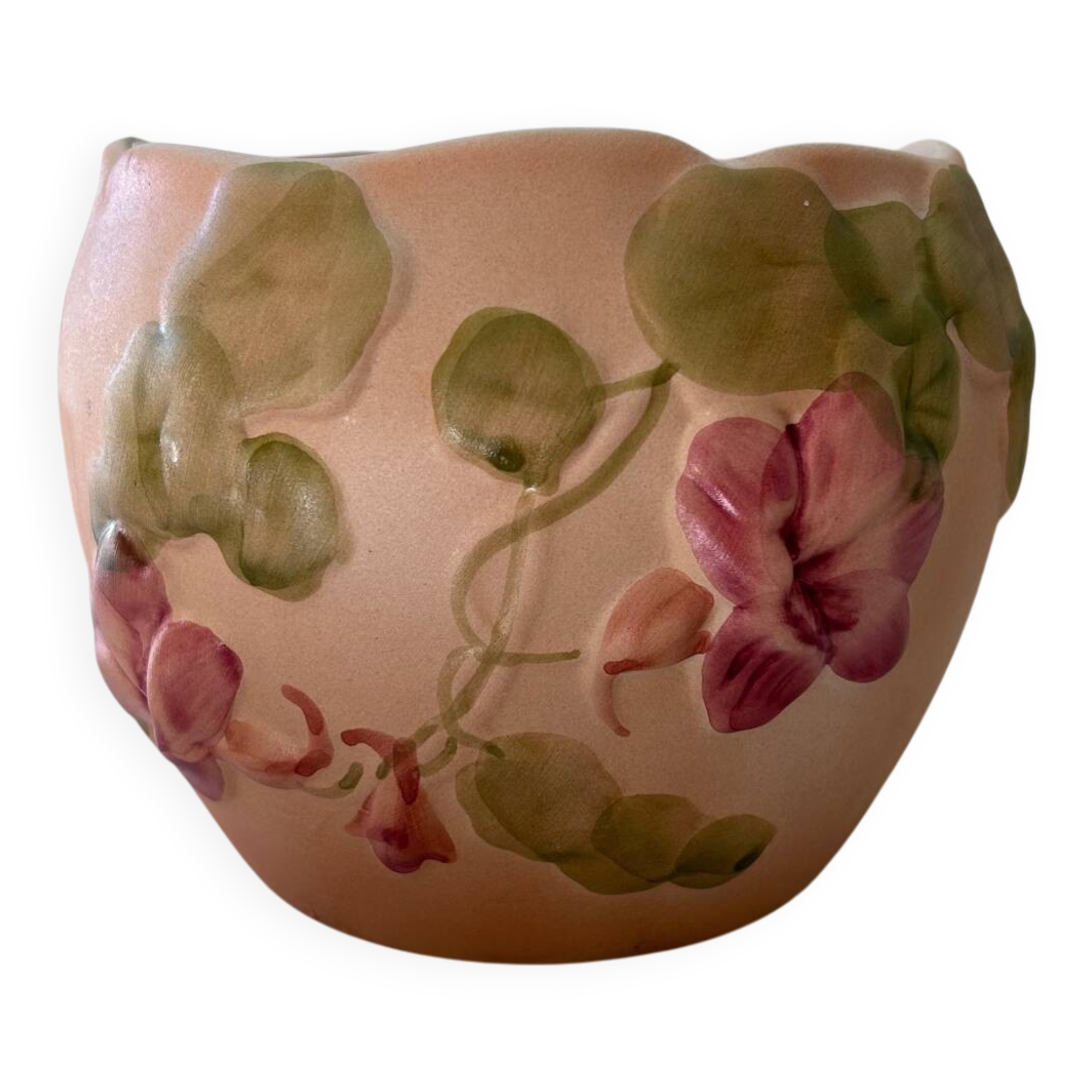 Cache pot en barbotine décor capucines 