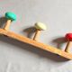 Wall-mounted coat rack wood 3 hooks, 1950s/60s.