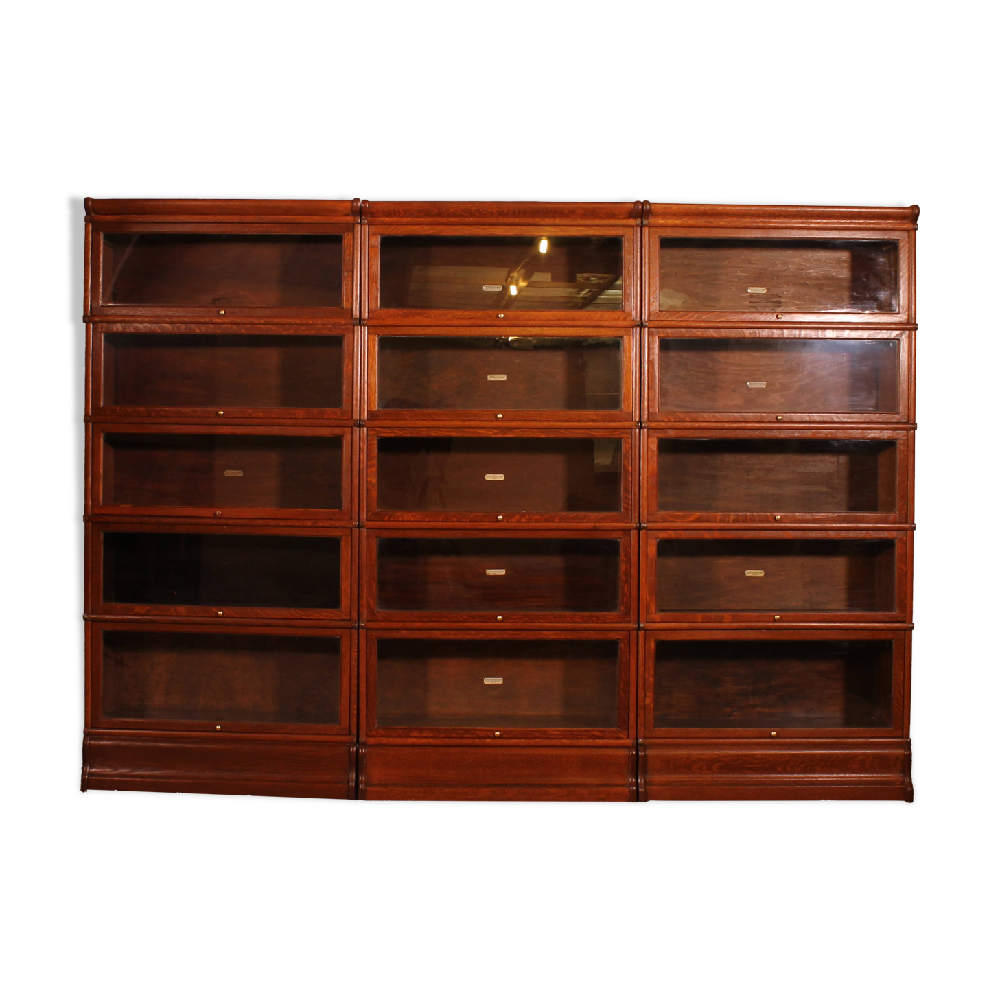 Library Wall of 3 Globe Wernicke Modules in Oak - 19th Century