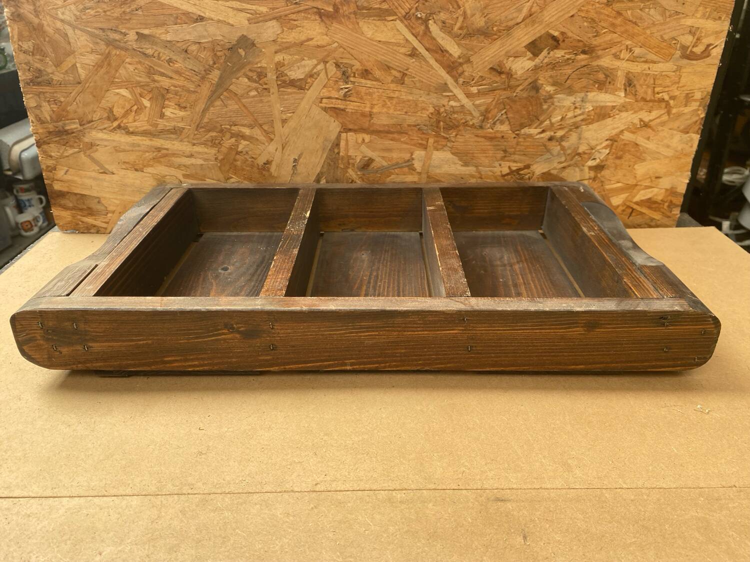 Antique 3 Compartment Wooden Hanging Spice Rack Vintage #B193