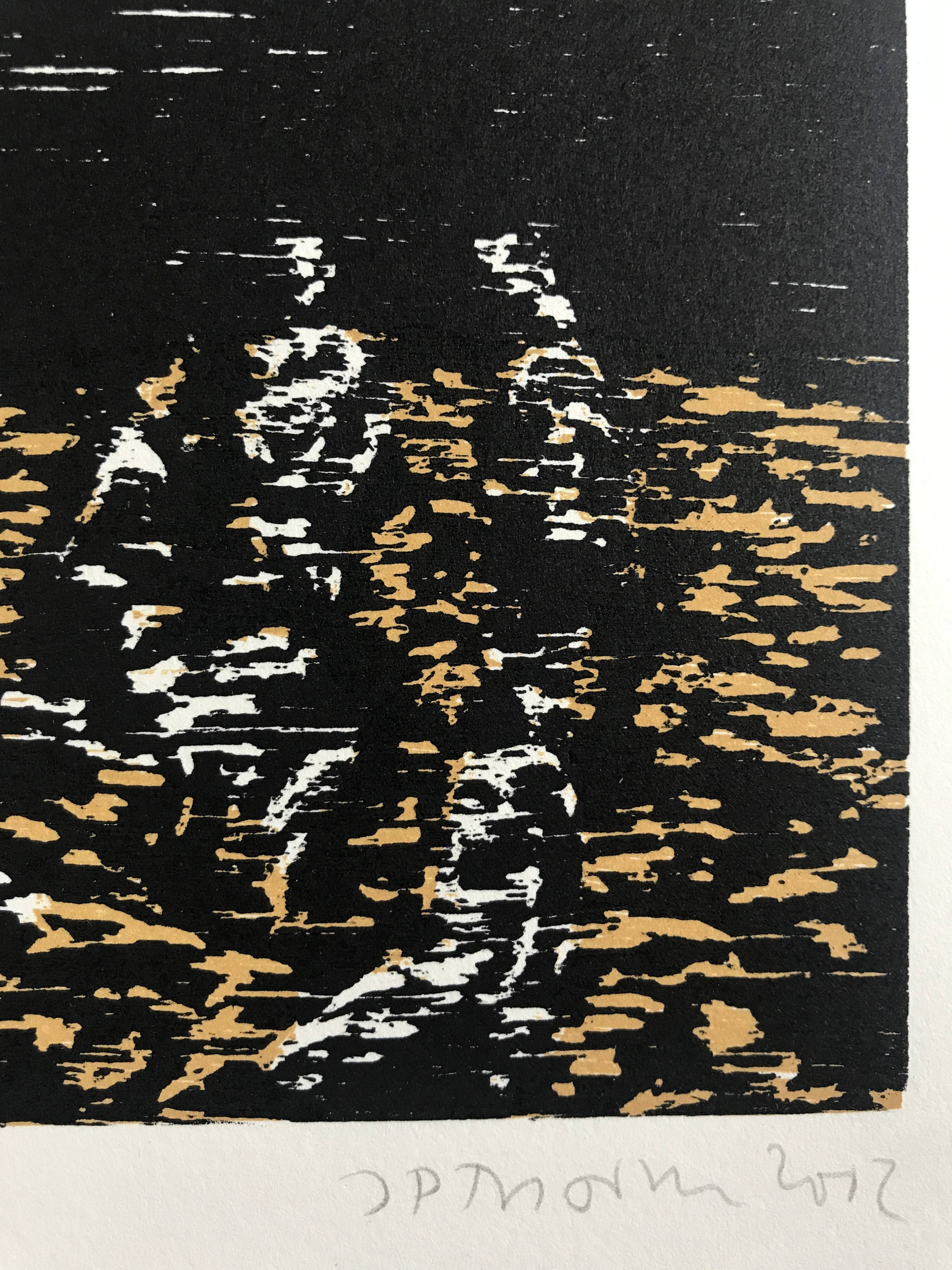 Jan peter thorbecke, mädchen am stand, 2002. woodcut signed in pencil