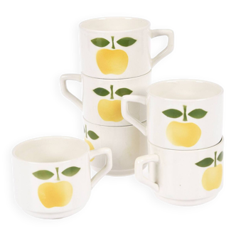 Tasse à thé bistrot blanche liseré vert et or, porcelaine de CHAUVIGNY