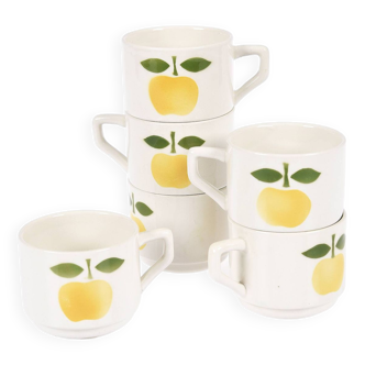 6 petites tasses à café, décoration pommes