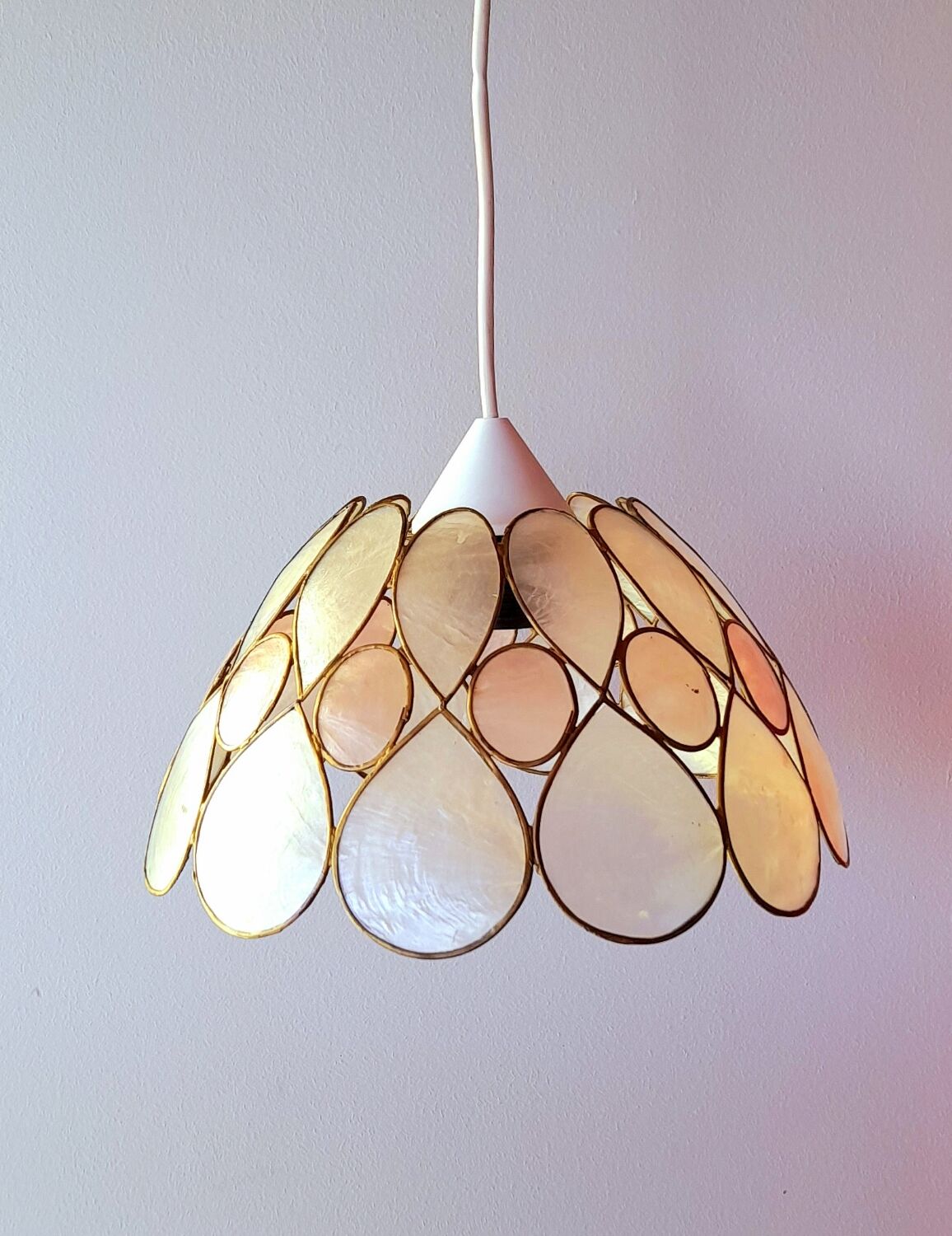 Mother-of-pearl and brass pendant light