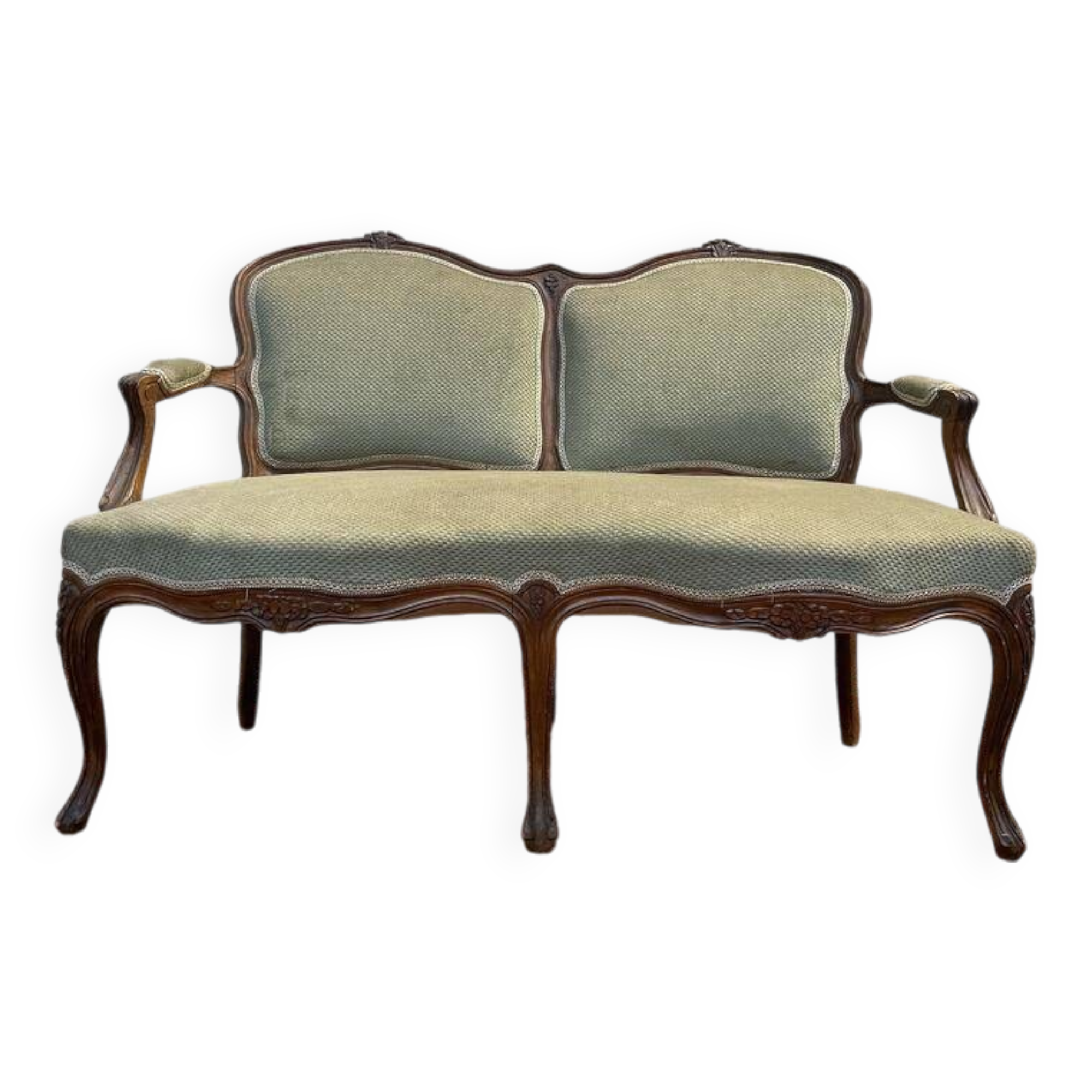 Sofa - Louis XV style bench in green velvet