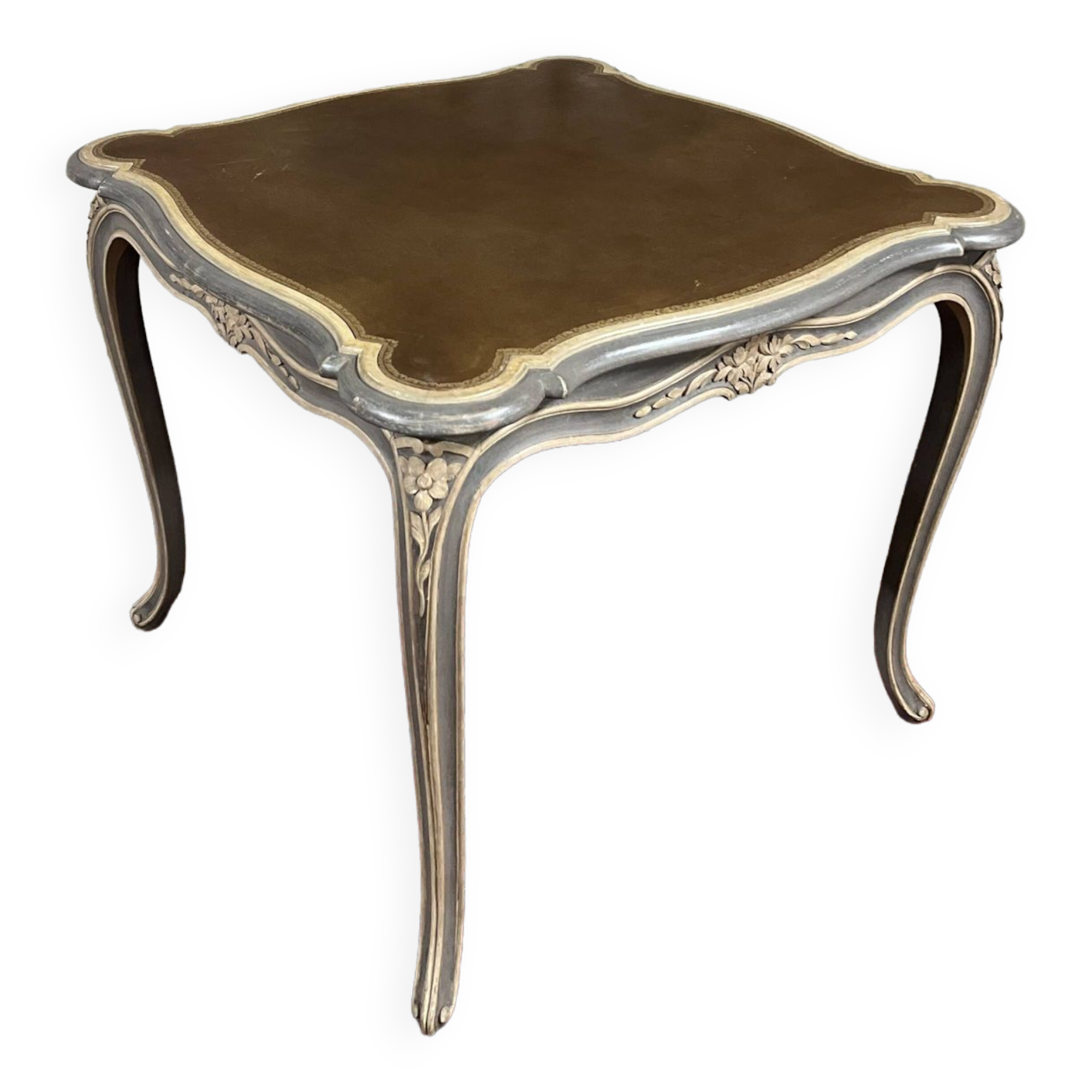 Game table in gray lacquered wood with white filling stamped gouffé