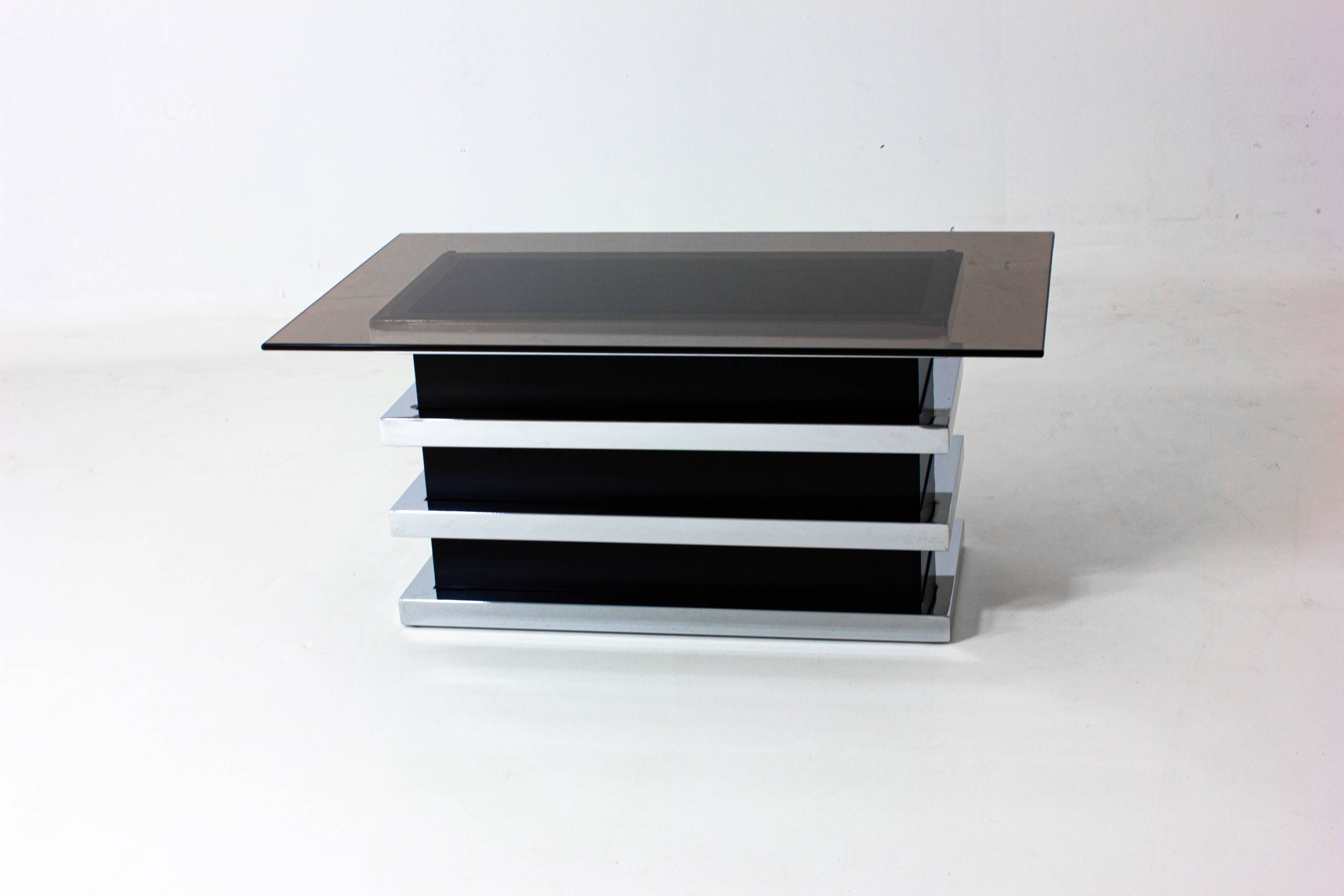 Black and chrome vintage coffee table by Belgo Chrom, 1970s