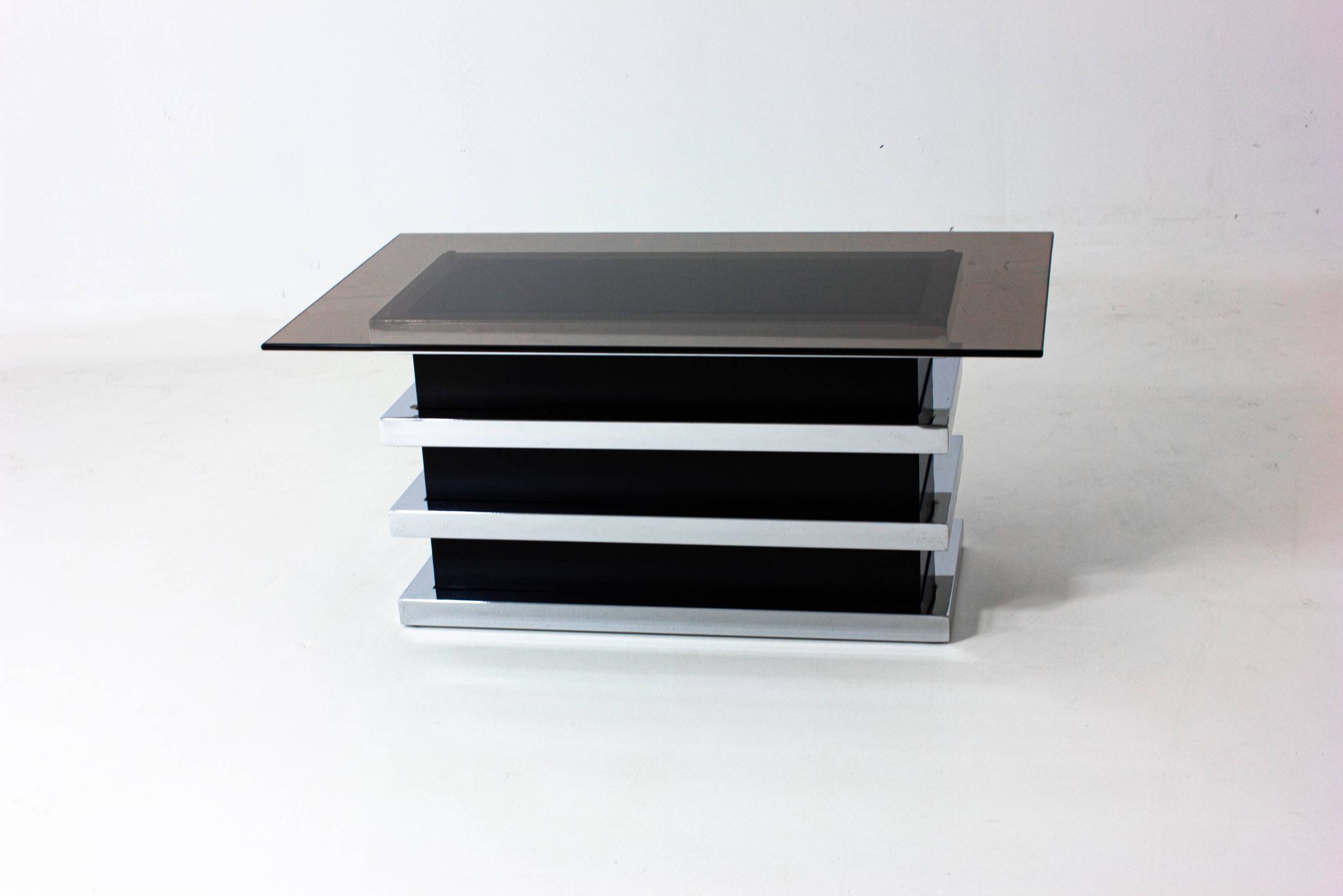 Table basse vintage noire et chromée par Belgo Chrom, 1970